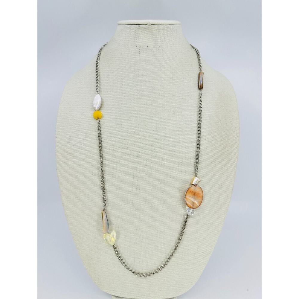 Ann Taylor LOFT Necklace Station Abalone Acrylic Silver Tone Costume Jewelry